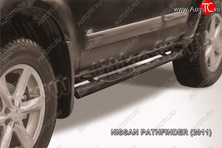 8 949 р. Защита порогов Slitkoff  Nissan Pathfinder  R51 (2009-2014) рестайлинг (Цвет: серебристый)  с доставкой в г. Калуга