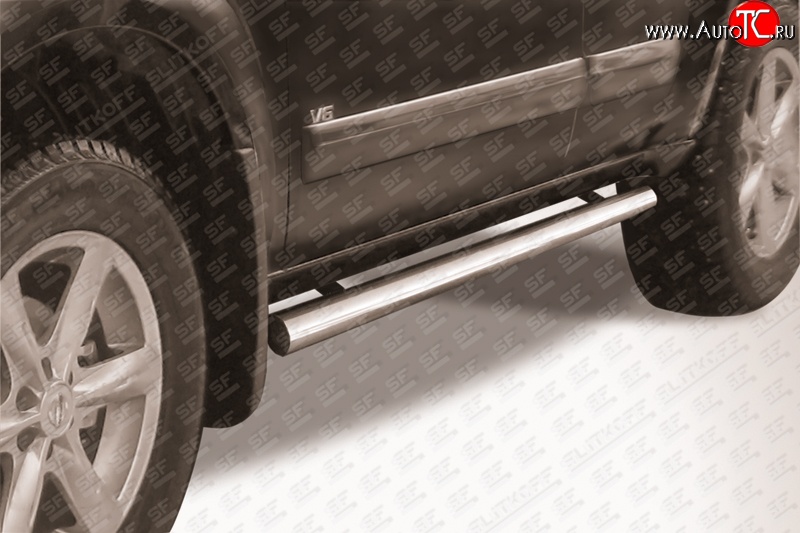 11 949 р. Защита порогов из круглой трубы диаметром 76 мм Slitkoff  Nissan Pathfinder  R51 (2009-2014) (Нержавейка, Полированная)  с доставкой в г. Калуга