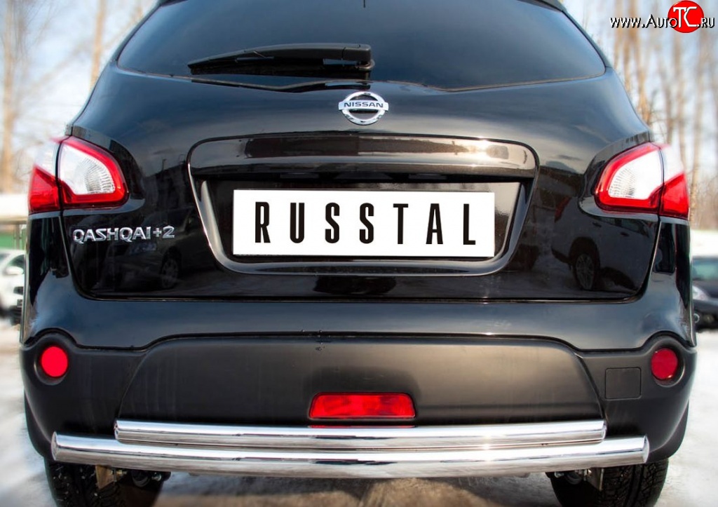15 649 р. Защита заднего бампера (Ø63 и 42 мм, нержавейка) Russtal  Nissan Qashqai +2  1 (2010-2014)  с доставкой в г. Калуга