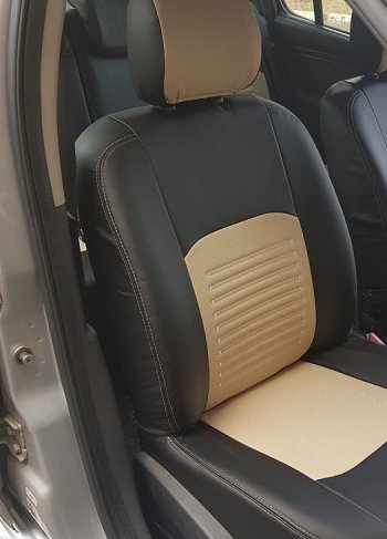 8 749 р. Чехлы для сидений (G11/G15) Lord Autofashion Турин (экокожа, раздельная спинка)  Nissan Almera  седан (2012-2019) (Чёрный, вставка бежевая)  с доставкой в г. Калуга. Увеличить фотографию 3