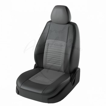 Чехлы для сидений (G11/G15) Lord Autofashion Турин (экокожа, раздельная спинка) Nissan Almera седан G15 (2012-2019)  (Чёрный, вставка серая)