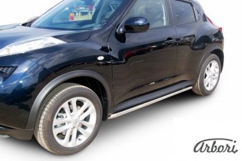 Защита штатных порогов 2WD Arbori (нержавейка, d42 mm). Nissan Juke 1 YF15 рестайлинг (2014-2020)