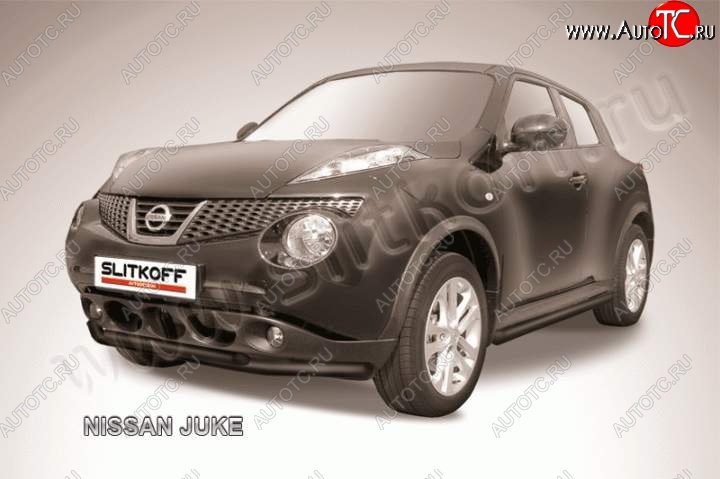 7 249 р. Защита переднего бампер Slitkoff  Nissan Juke  1 YF15 (2010-2020) (Цвет: серебристый)  с доставкой в г. Калуга