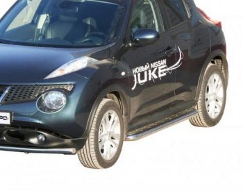 11 299 р. Защита порогов ТехноСфера (Техно Сфера) (Сталь с покрытием, с алюминиевым листом, d63.5 mm)  Nissan Juke  1 YF15 (2010-2020) (цвет: Серебристый)  с доставкой в г. Калуга. Увеличить фотографию 1