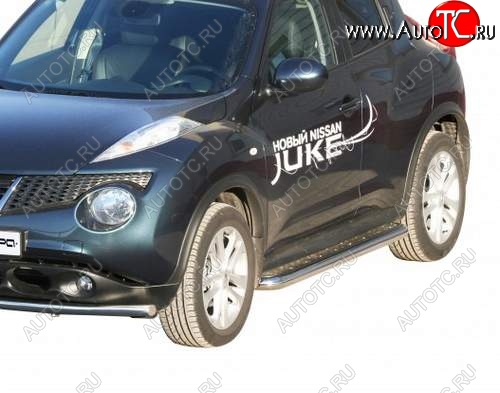 11 299 р. Защита порогов ТехноСфера (Техно Сфера) (Сталь с покрытием, с алюминиевым листом, d63.5 mm)  Nissan Juke  1 YF15 (2010-2020) (цвет: Серебристый)  с доставкой в г. Калуга