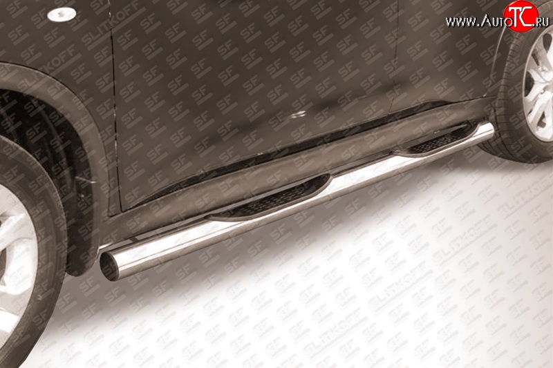 13 949 р. Защита порогов из трубы d76 мм с пластиковыми вставками для ног Slitkoff  Nissan Juke  1 YF15 (2010-2014) (2WD)  с доставкой в г. Калуга