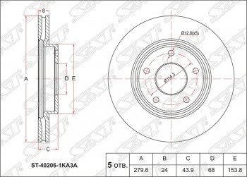 2 099 р. Диск тормозной SAT (передний, d 280) Nissan Juke 1 YF15 дорестайлинг (2010-2014)  с доставкой в г. Калуга. Увеличить фотографию 1