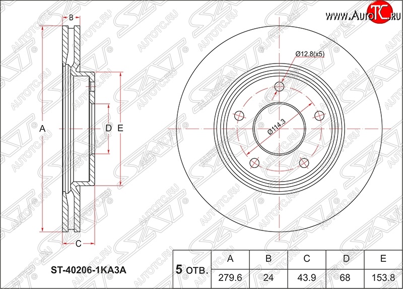 2 099 р. Диск тормозной SAT (передний, d 280) Nissan Juke 1 YF15 дорестайлинг (2010-2014)  с доставкой в г. Калуга