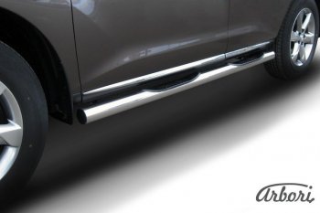 Защита штатных порогов Arbori (с проступью, нержавейка, d76 mm). Nissan Murano 2 Z51 рестайлинг (2010-2016)