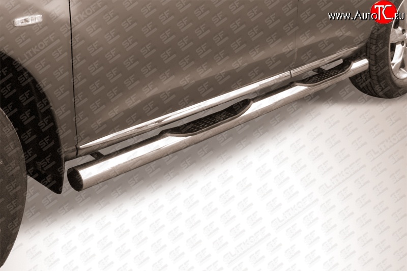 15 599 р. Защита порогов из трубы d76 мм с пластиковыми вставками для ног Slitkoff  Nissan Murano  2 Z51 (2010-2016) (Нержавейка, Полированная)  с доставкой в г. Калуга
