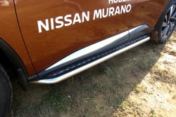 Широкая защита порогов с трубой диаметром d57 Slitkoff Nissan (Нисан) Murano (Мурано)  3 Z52 (2015-2024) 3 Z52 дорестайлинг, рестайлинг