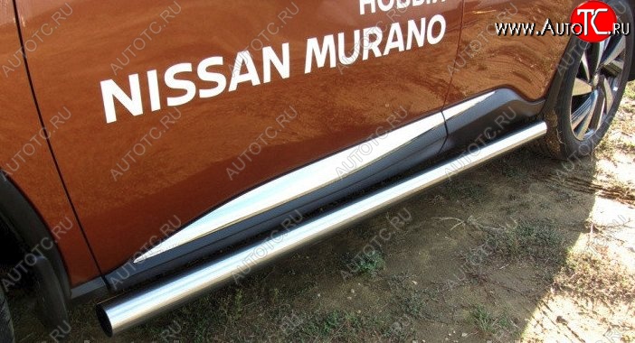 13 449 р. Защита порогов из круглой трубы диаметром 76 мм Slitkoff  Nissan Murano  3 Z52 (2015-2024) (Нержавейка, Полированная)  с доставкой в г. Калуга