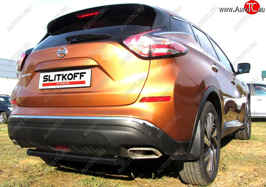 4 299 р. Защита заднего бампера Slitkoff (Ø 57, короткая)  Nissan Murano  3 Z52 (2015-2022) (Сталь с полимерным покрытием. Цвет: черный)  с доставкой в г. Калуга