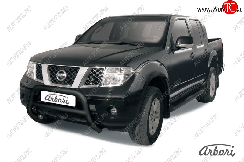 17 279 р. Защита переднего бампера Arbori (низкая, черная, 1 труба d76 mm). Nissan Navara 2 D40 дорестайлинг (2004-2010)  с доставкой в г. Калуга