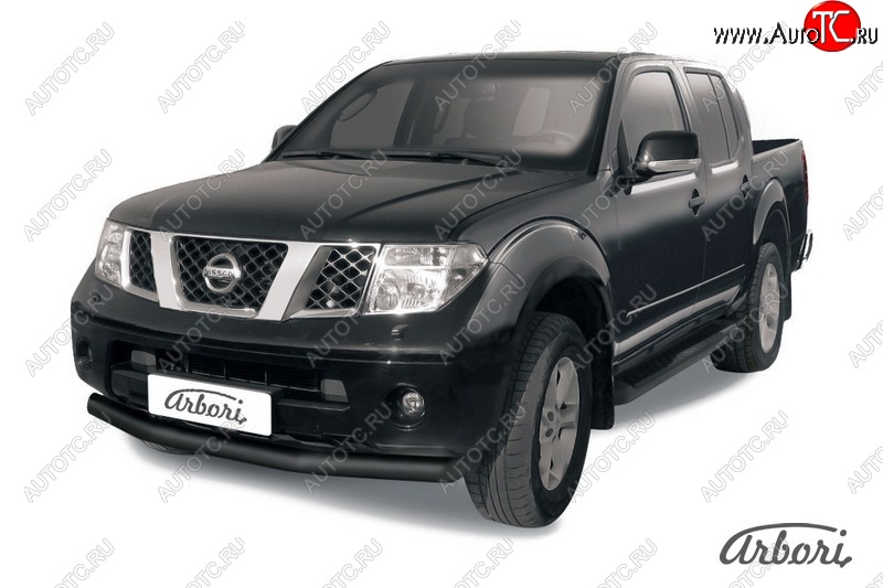 7 019 р. Защита переднего бампера Arbori (черная, 1 труба d76 mm). Nissan Navara 2 D40 дорестайлинг (2004-2010)  с доставкой в г. Калуга