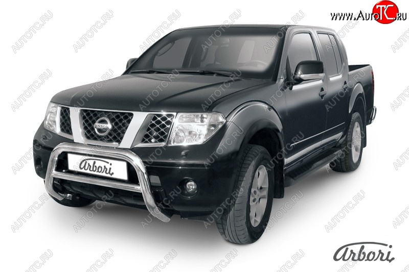 32 579 р. Защита переднего бампера Arbori (низкая, нержавейка, 1 труба d76 mm). Nissan Navara 2 D40 дорестайлинг (2004-2010)  с доставкой в г. Калуга