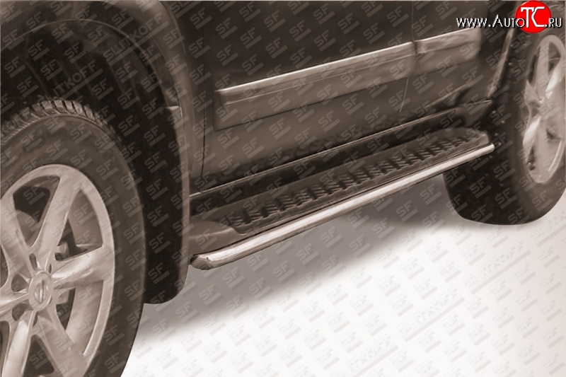 8 599 р. Защита штатных порогов из круглой трубы диаметром 42 мм Slitkoff Nissan Pathfinder R51 дорестайлинг (2004-2007) (Нержавейка, Полированная)  с доставкой в г. Калуга