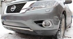 1 539 р. Нижняя сетка на бампер Russtal (хром) Nissan Pathfinder R52 дорестайлинг (2012-2017)  с доставкой в г. Калуга. Увеличить фотографию 1