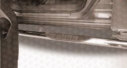 13 949 р. Защита порогов с пластиковыми вставками для ног из круглой трубы диаметром 76 мм Slitkoff  Nissan Pathfinder  4 R52 (2012-2017) (Нержавейка, Полированная)  с доставкой в г. Калуга. Увеличить фотографию 3