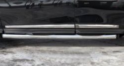 20 749 р. Защита порогов с пластиковыми вставками для ног из круглой трубы диаметром 76 мм Russtal Nissan Pathfinder R52 дорестайлинг (2012-2017) (Защита порогов с со скосами на торцах (вариант 1))  с доставкой в г. Калуга. Увеличить фотографию 2