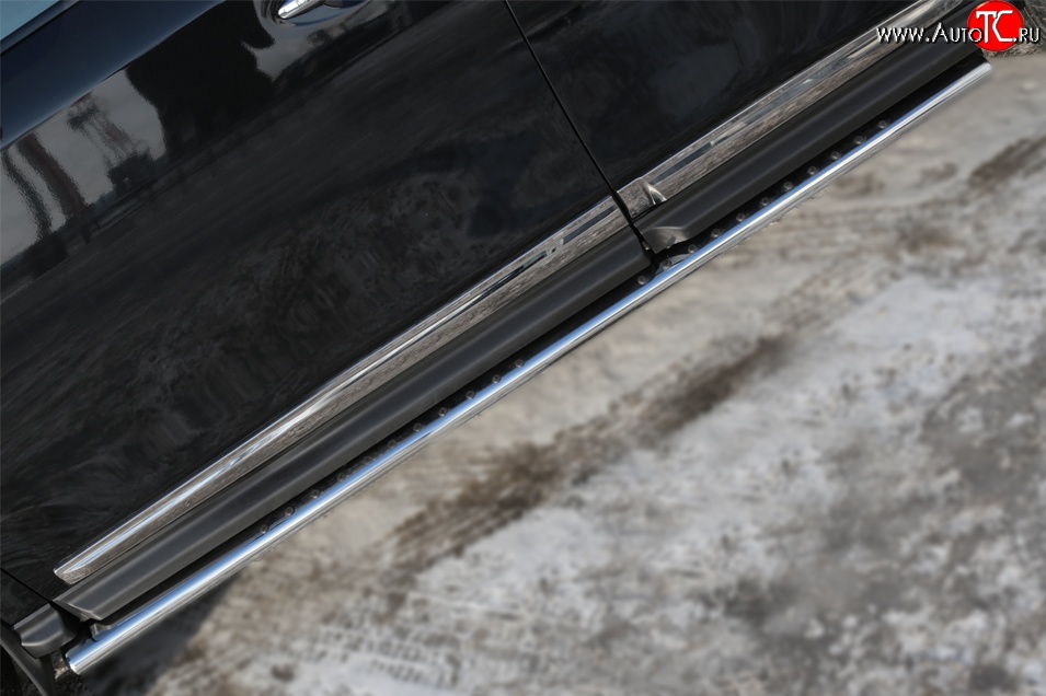 30 649 р. Защита порогов с круглыми вставками для ног из овальной трубы диаметром 120x60 мм Russtal  Nissan Pathfinder  R52 (2012-2017)  с доставкой в г. Калуга
