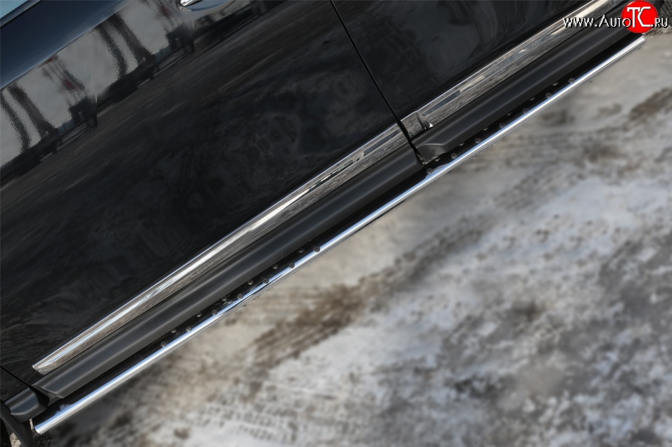 21 749 р. Защита порогов с круглыми вставками для ног из овальной трубы диаметром 75x42 мм Russtal  Nissan Pathfinder  R52 (2012-2017)  с доставкой в г. Калуга