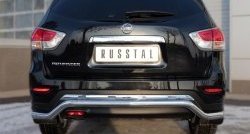 8 649 р. Защита заднего бампера (Ø63 мм волна, нержавейка) Russtal  Nissan Pathfinder  R52 (2012-2017)  с доставкой в г. Калуга. Увеличить фотографию 4