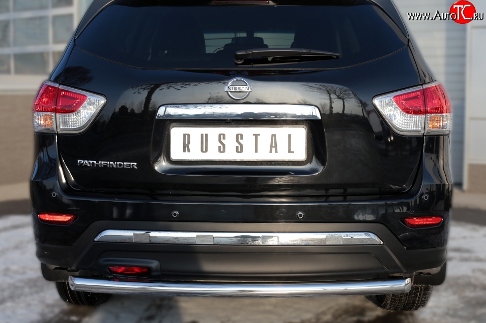 11 999 р. Защита заднего бампера (Ø63 мм, нержавейка) Russtal  Nissan Pathfinder  R52 (2012-2017)  с доставкой в г. Калуга