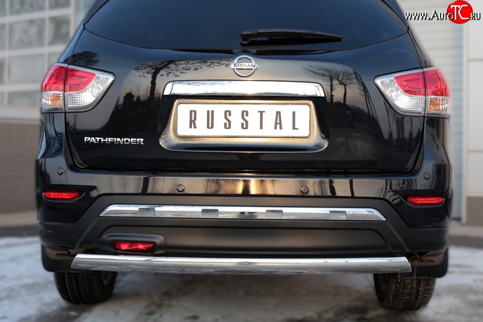 15 649 р. Защита заднего бампера (Ø75x42 мм, нержавейка) Russtal  Nissan Pathfinder  R52 (2012-2017)  с доставкой в г. Калуга