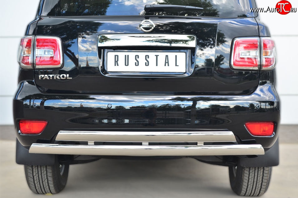 27 999 р. Защита заднего бампера (2 трубы Ø76х42 мм, нержавейка) Russtal Nissan Patrol 6 Y62 рестайлинг (2014-2017)  с доставкой в г. Калуга
