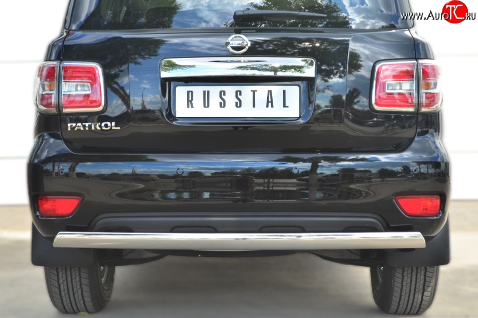 15 649 р. Защита заднего бампера (Ø75x42 мм, нержавейка) Russtal Nissan Patrol 6 Y62 рестайлинг (2014-2017)  с доставкой в г. Калуга