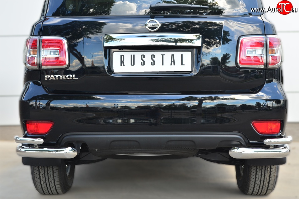 15 799 р. Защита заднего бампера (2 трубы Ø76 и 42 мм уголки, нержавейка) Russtal  Nissan Patrol  6 (2010-2014)  с доставкой в г. Калуга