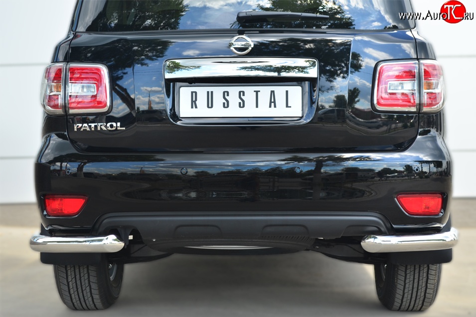 14 699 р. Защита заднего бампера (Ø76 мм уголки, нержавейка) Russtal Nissan Patrol 6 Y62 рестайлинг (2014-2017)  с доставкой в г. Калуга