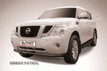 13 799 р. Защита переднего бампер Slitkoff  Nissan Patrol  6 (2010-2014) (Цвет: серебристый)  с доставкой в г. Калуга. Увеличить фотографию 1