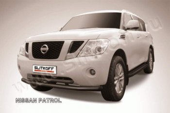 14 849 р. Защита переднего бампер Slitkoff  Nissan Patrol  6 (2010-2014) (Цвет: серебристый)  с доставкой в г. Калуга. Увеличить фотографию 1