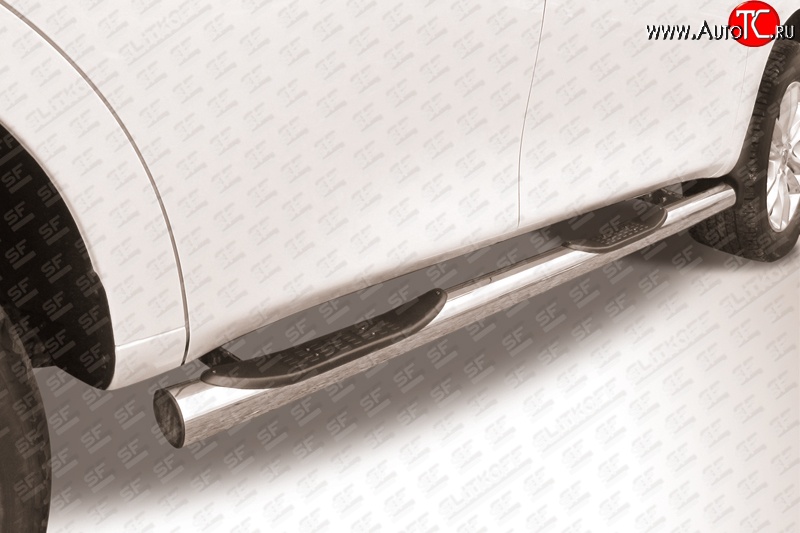 25 099 р. Защита порогов из трубы d76 мм с пластиковыми вставками для ног Slitkoff  Nissan Patrol  6 (2010-2014) (Нержавейка, Полированная)  с доставкой в г. Калуга