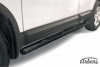 Защита штатных порогов Arbori (с проступью, черная, d76 mm). Nissan Qashqai 1 дорестайлинг (2007-2010)