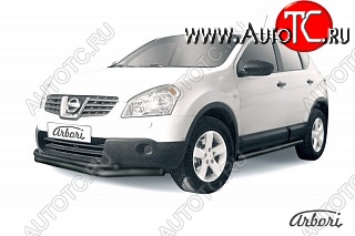 7 703 р. Защита переднего бампера Arbori (черная, 2 трубы d57 и 42 mm) Nissan Qashqai 1 дорестайлинг (2007-2010)  с доставкой в г. Калуга