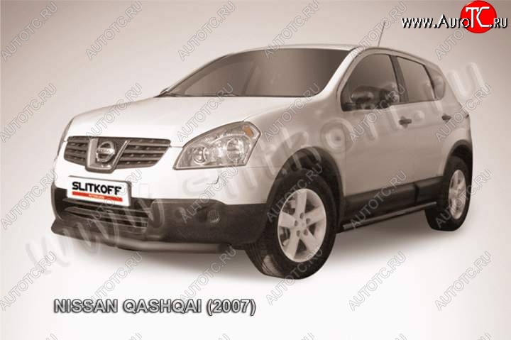 6 349 р. Защита переднего бампер Slitkoff  Nissan Qashqai  1 (2007-2010) (Цвет: серебристый)  с доставкой в г. Калуга