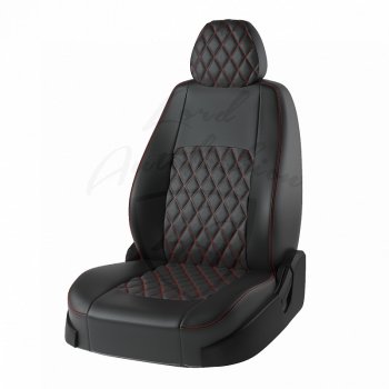 Чехлы для сидений Lord Autofashion Турин Ромб (экокожа) Nissan Qashqai 2 J11 рестайлинг (2017-2022)  (Чёрный, вставка чёрная, строчка красная)