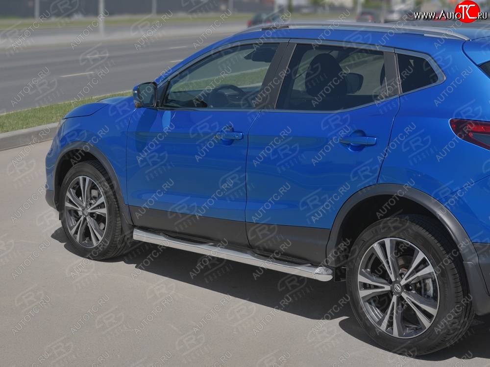 21 349 р. Защита порогов (Ø76 мм с проступью, нержавейка) SLITKOFF  Nissan Qashqai  2 (2017-2022) J11 рестайлинг (Металлические торцы под 45°)  с доставкой в г. Калуга