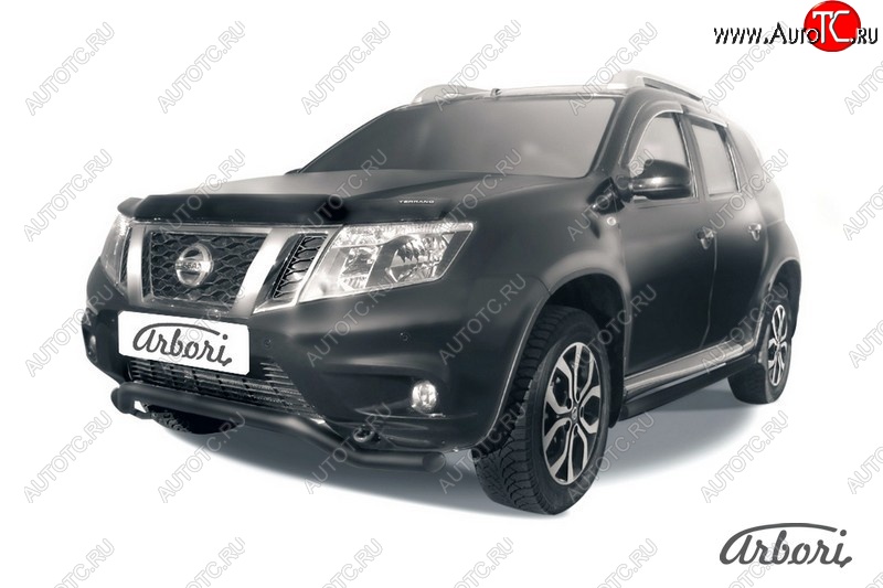 5 939 р. Защита переднего бампера Arbori (волна, черная, 1 труба d57 mm). Nissan Terrano D10 дорестайлинг (2013-2016)  с доставкой в г. Калуга