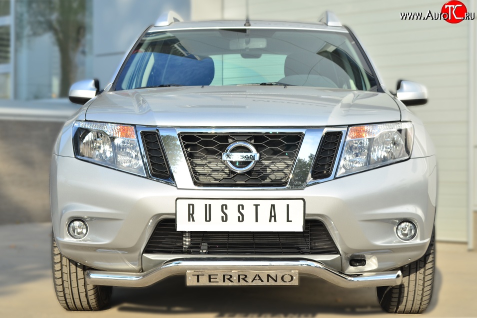 13 999 р. Защита переднего бампера (Ø63 мм волна с надписью, нержавейка) Russtal  Nissan Terrano  D10 (2013-2022)  с доставкой в г. Калуга