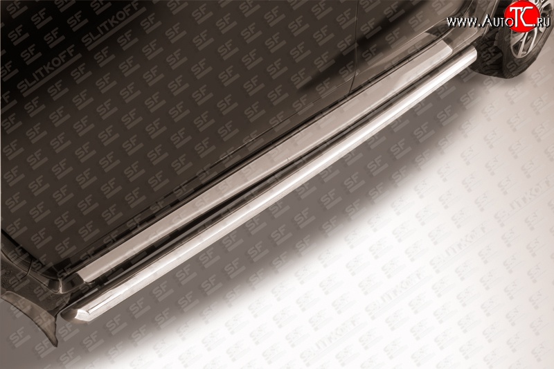 9 899 р. Защита порогов из круглой трубы диаметром 57 мм Slitkoff  Nissan Terrano  D10 (2013-2022) (Цвет: нержавеющая полированная сталь)  с доставкой в г. Калуга