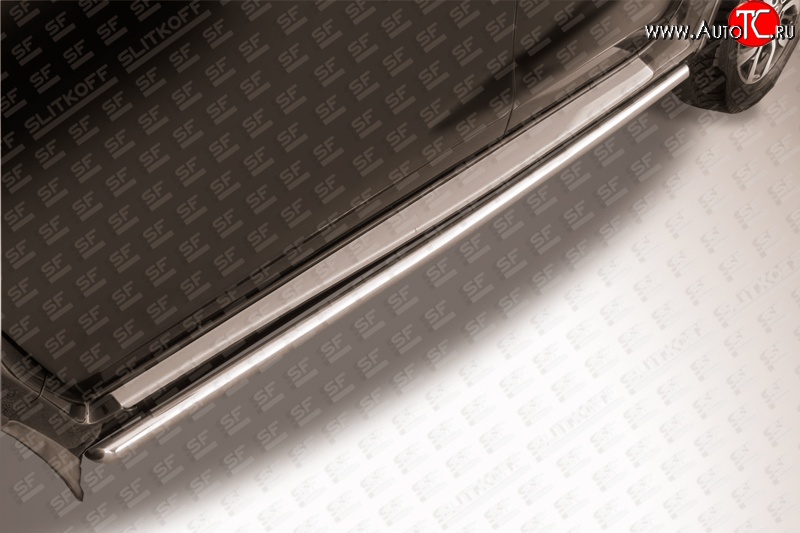 8 999 р. Защита порогов из круглой трубы диаметром 42 мм Slitkoff  Nissan Terrano  D10 (2013-2022) (Цвет: нержавеющая полированная сталь)  с доставкой в г. Калуга