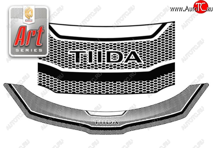 2 499 р. Дефлектор капота CA-Plastiс  Nissan Tiida  1 хэтчбэк (2004-2007) (Серия Art белая)  с доставкой в г. Калуга