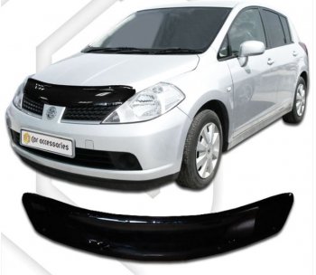 2 169 р. Дефлектор капота CA-Plastic  Nissan Versa (2004-2013) (Classic черный, Без надписи)  с доставкой в г. Калуга. Увеличить фотографию 1