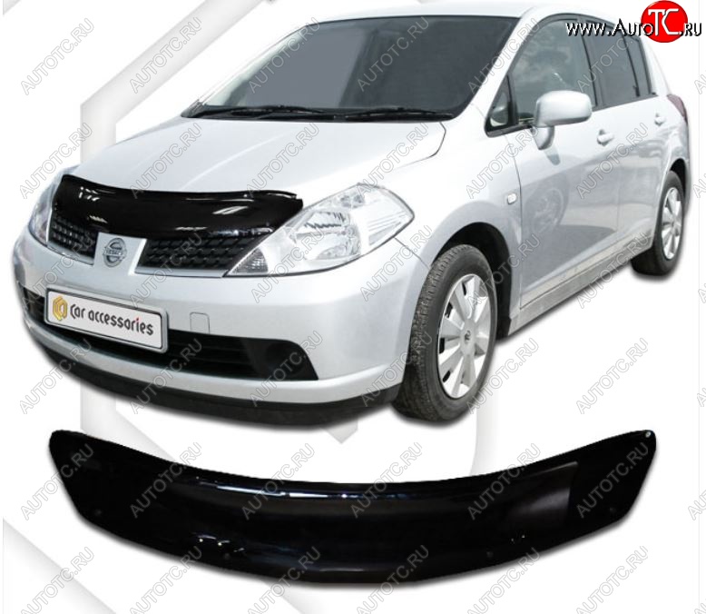 2 169 р. Дефлектор капота CA-Plastic  Nissan Versa (2004-2013) (Classic черный, Без надписи)  с доставкой в г. Калуга