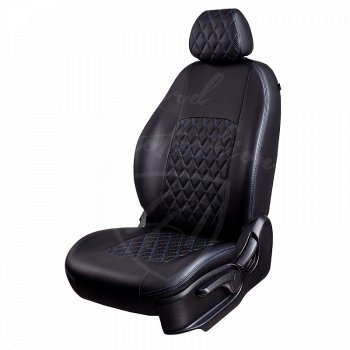 9 249 р. Чехлы для сидений Lord Autofashion Турин Ромб (экокожа)  Nissan X-trail  3 T32 (2013-2022) (Черный, вставка черная, строчка синяя)  с доставкой в г. Калуга. Увеличить фотографию 1