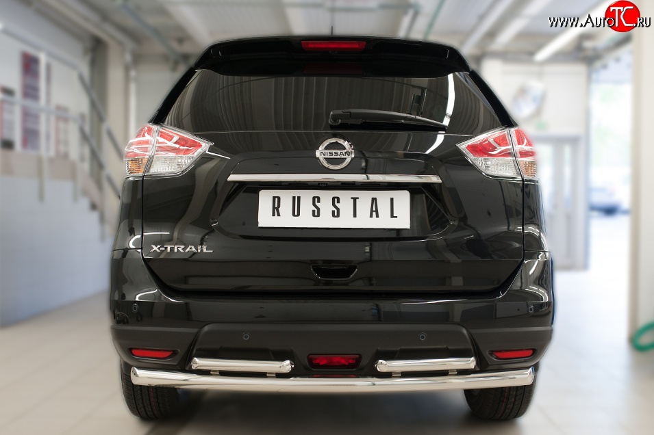 15 649 р. Защита заднего бампера (Ø63 и 42 мм, уголки, нержавейка) Russtal  Nissan X-trail  3 T32 (2017-2022)  с доставкой в г. Калуга
